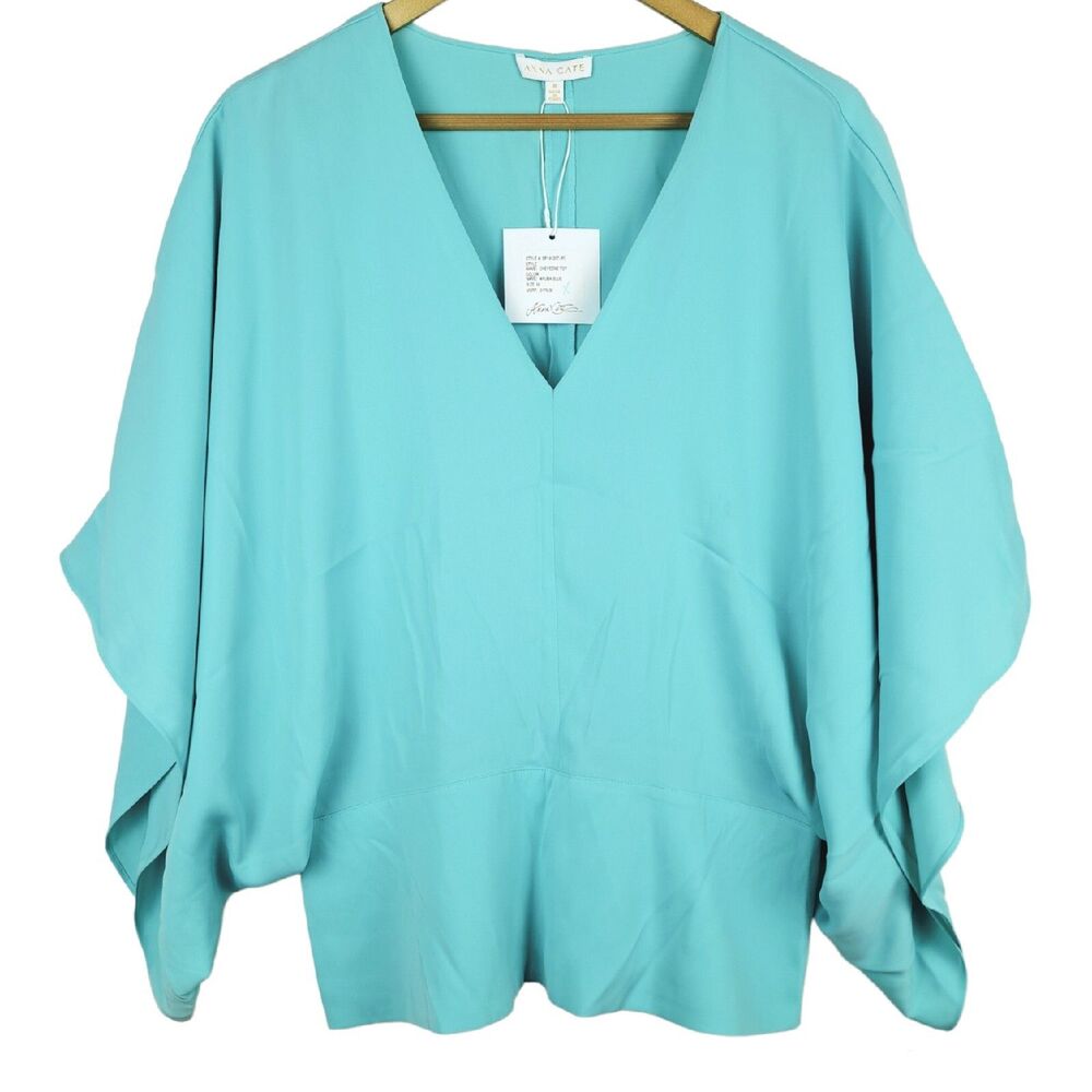 NEW Anna Cate Womens Aruba Blue Cheyenne Blouse Top Size M Butterfly Sleeve